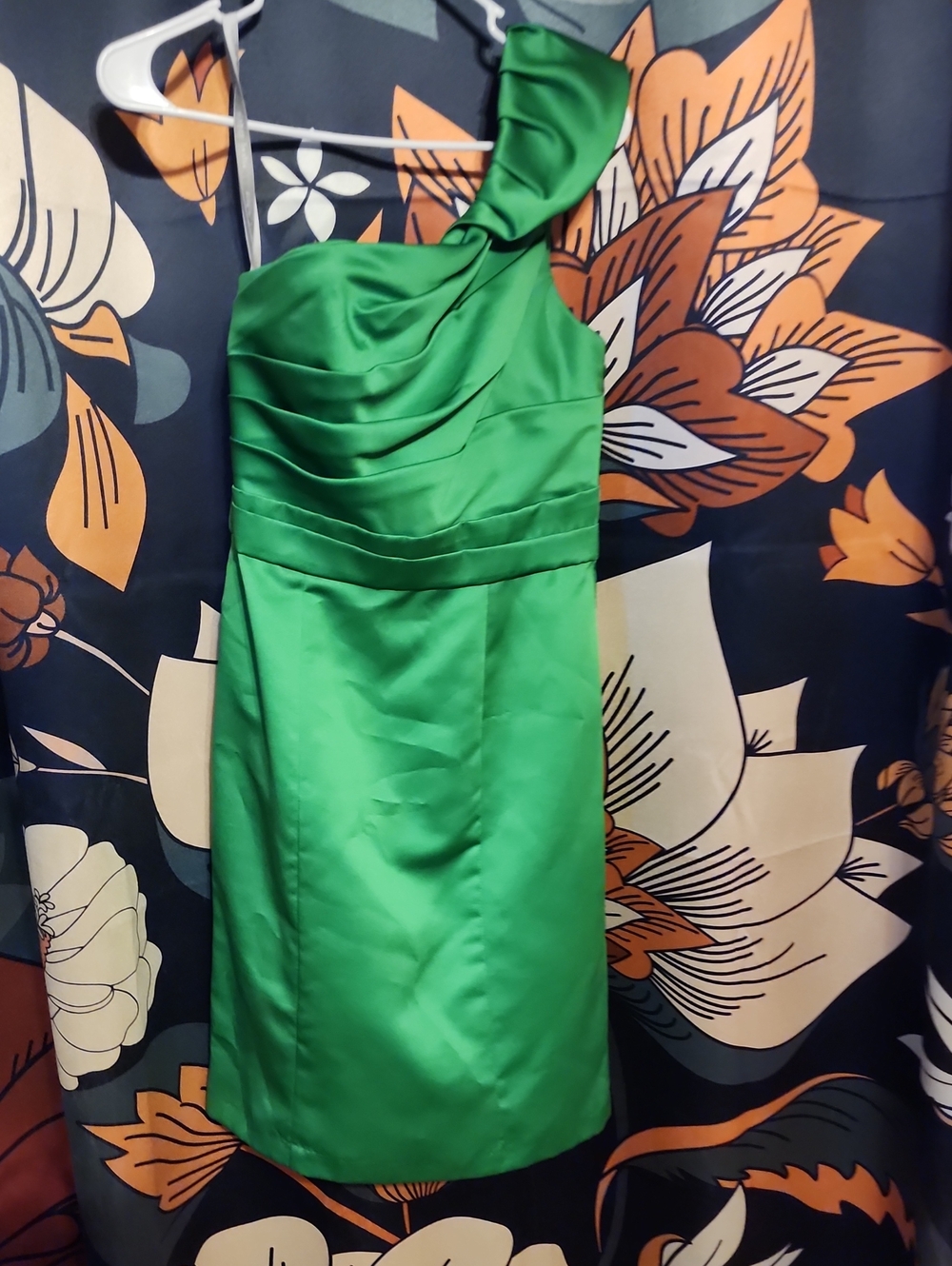 Alfred Angelo One-Shoulder Satin Dress in Emerald Green